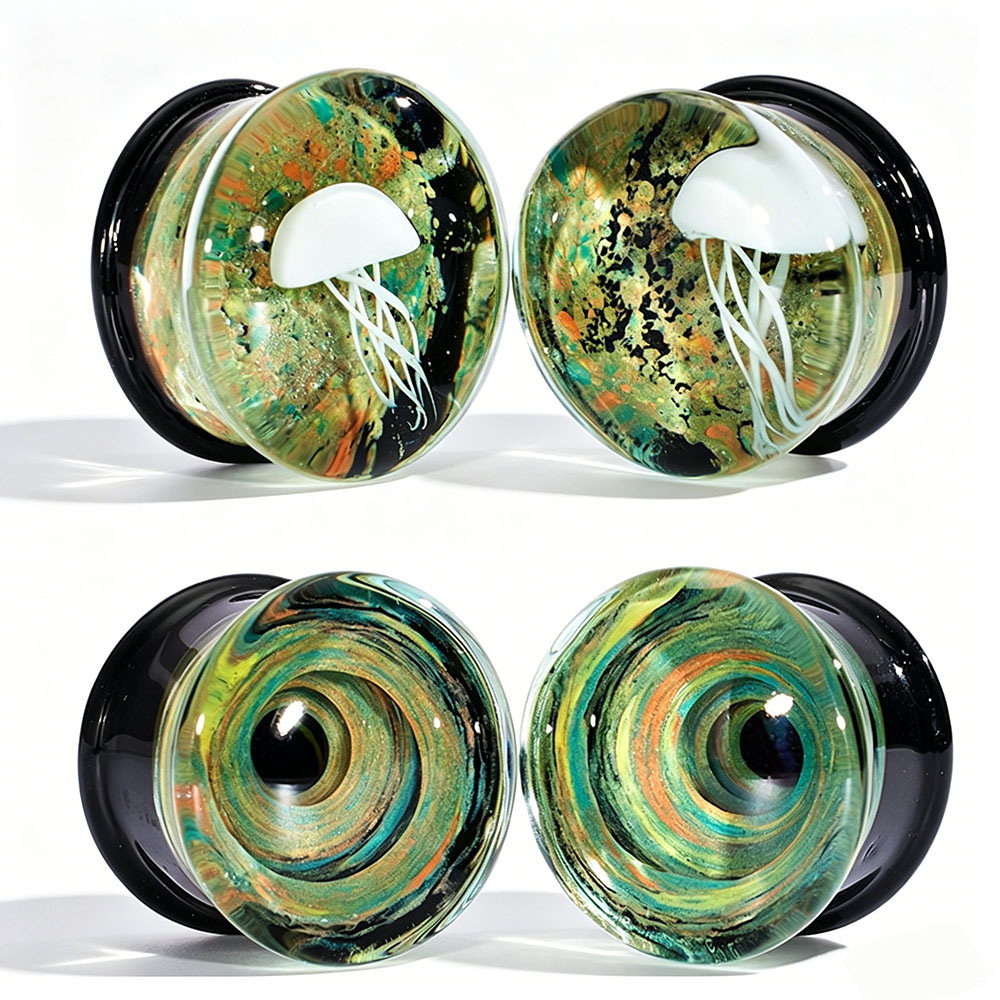 Body Piercing Quality Jewelry - Paar kwaliteitsglas Vortex oordopjes Kwallen oormeter