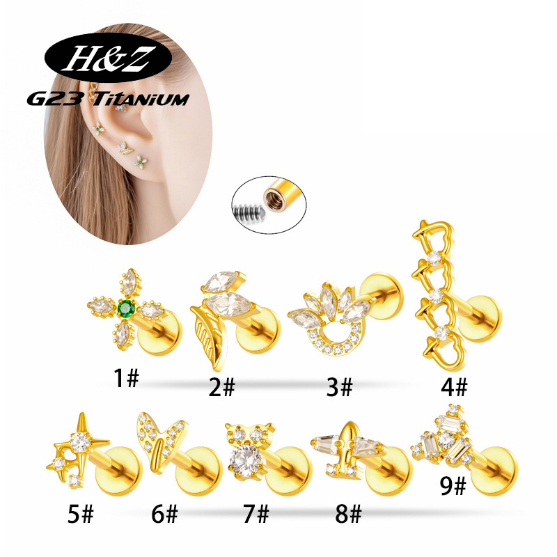 Body Jewelry Implant Grade Titanium - 1PC G23 Titanium16G Bloem CZ Labret