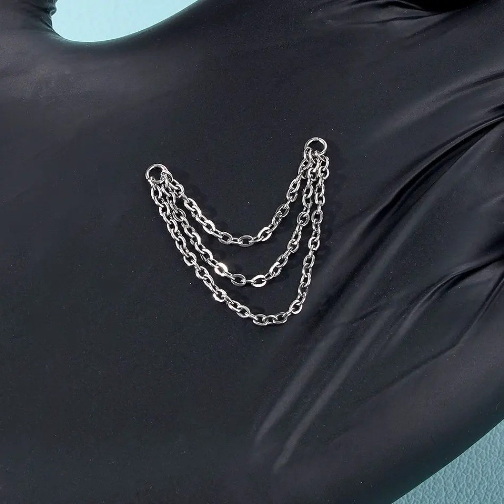 Body Jewelry Nose - Mode Titanium Neusketting Dubbele Ketting Drielaagse
