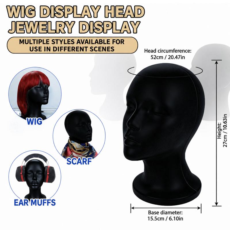 Body Jewelry Shop - Zwarte fluwelen mannequin hoofd 52cm omtrek
