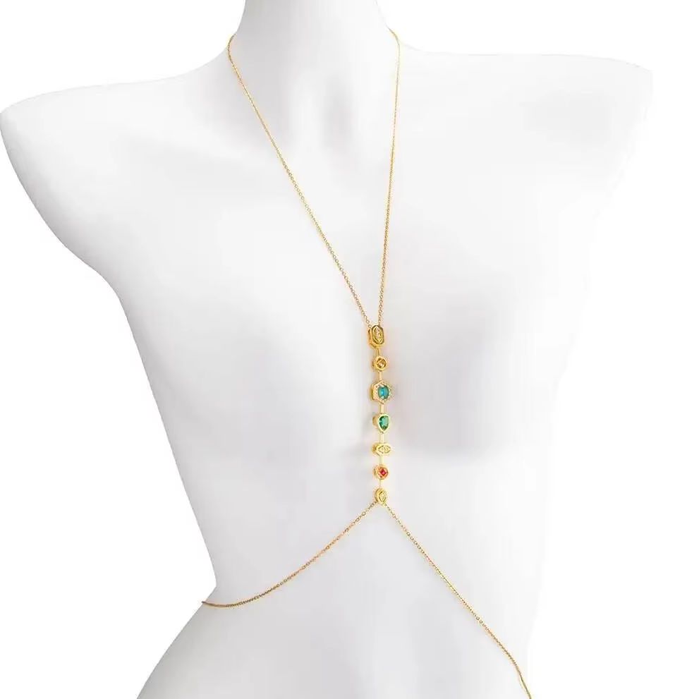Body Jewelry Women - PuRui Prachtige kleurrijke zirkoon roestvrijstalen borstketting