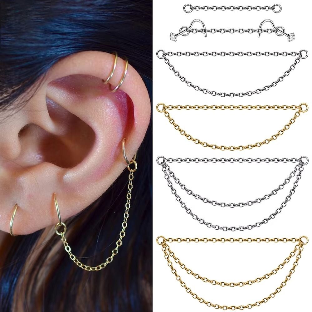 Body Jewelry Nose - Mode Titanium Neusketting Dubbele Ketting 25-50mm