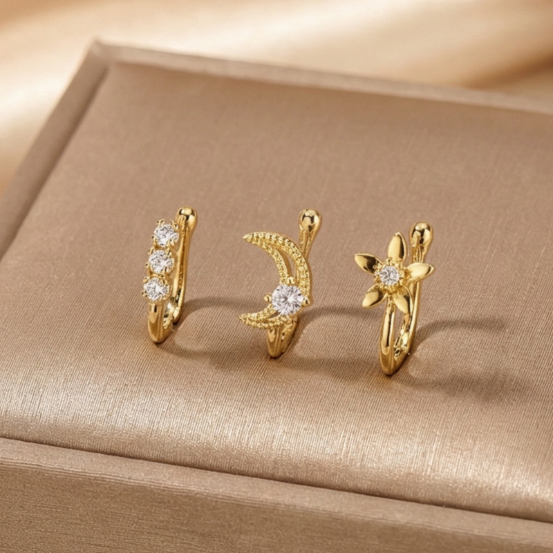 Body Jewelry Nose - 3-delige retro licht-luxe neusclipset, koperen materiaal