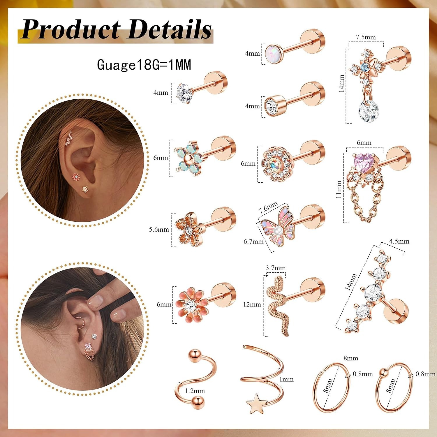ORAZIO 18PCS Kraakbeen Oorknop - Body Jewelry For Sensitive Skin recensie en prijs