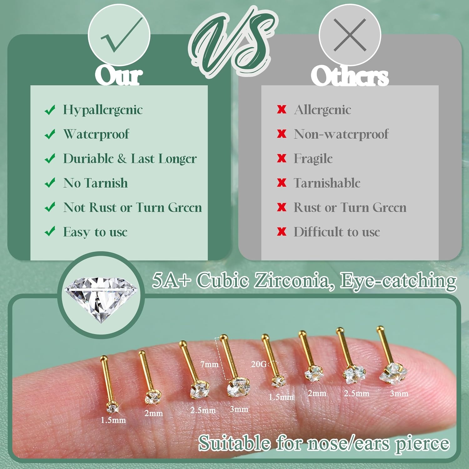 ORAZIO 8 stuks 18G 20G neuskno - Body Jewelry For Sensitive Skin recensie en prijs