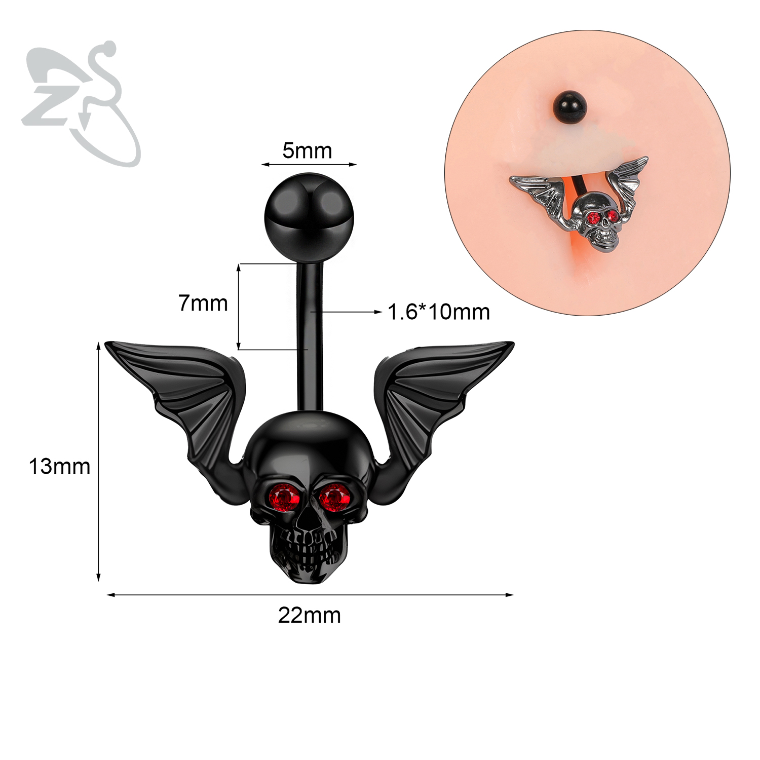 Zs 1Pc 14G Zwarte Schedel Nave - Body Jewelry Women recensie en prijs